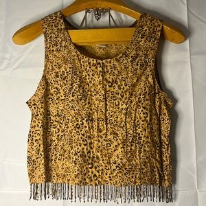 Women’s Key Lime Pie Cheetah print Crop Top, Bead tassels, Size L, Excellent!!